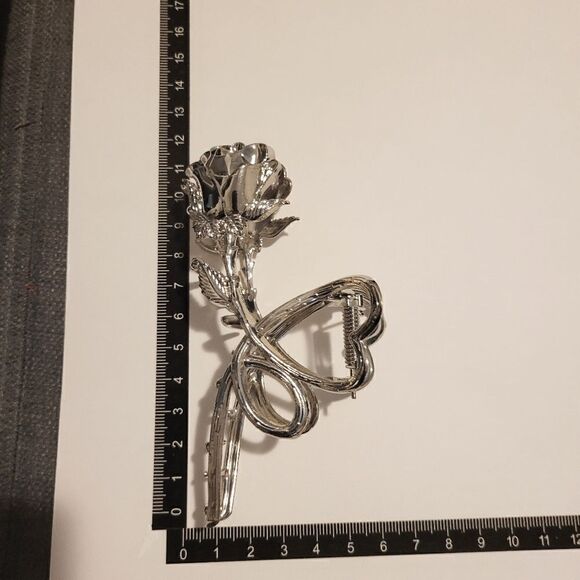 Brand New Top Fashion Silver Rose Hair Clip - Picture 8 of 9